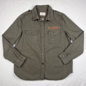 Stepforward Large Clemson Embroidered 100% Cotton Army Green Long Sleeve Top